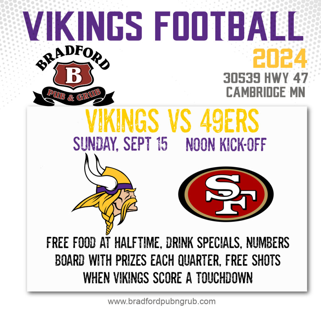 Vikings vs San Francisco at Bradford Pub n Grub